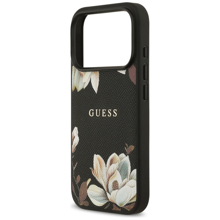 Guess Grained Flowers Classic Logo MagSafe case for iPhone 17 Pro - black