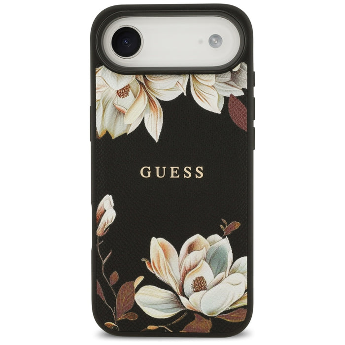 Guess Grained Flowers Classic Logo MagSafe case for iPhone Air - black