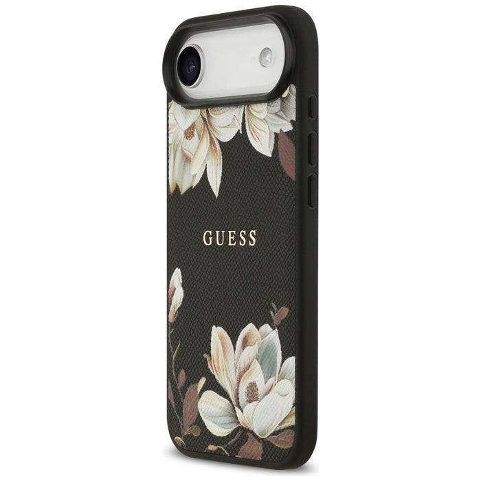 Guess Grained Flowers Classic Logo MagSafe case for iPhone Air - black