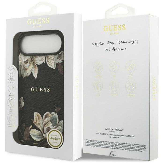 Guess Grained Flowers Classic Logo MagSafe case for iPhone Air - black