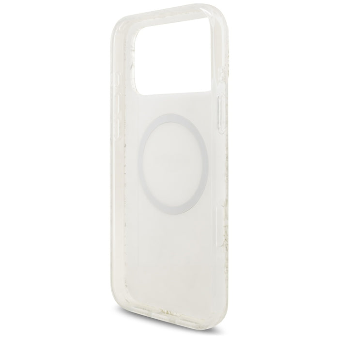 Guess IML Flowers Electro Pearl Strap MagSafe Case for iPhone 17 Pro Max - White