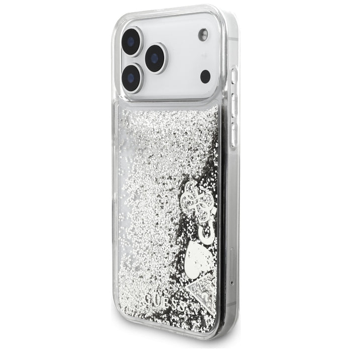 Guess Liq case. Glitter Charms for iPhone 17 Pro Max - silver