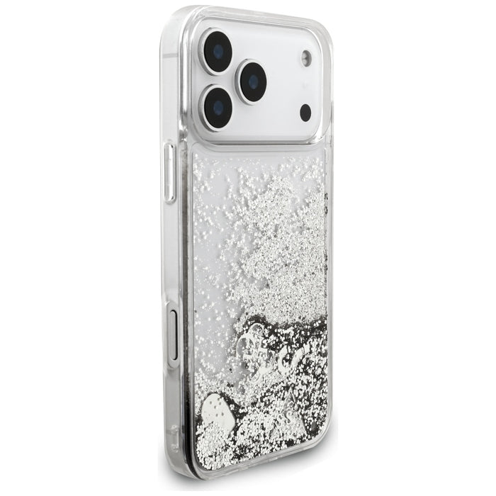Guess Liq case. Glitter Charms for iPhone 17 Pro Max - silver