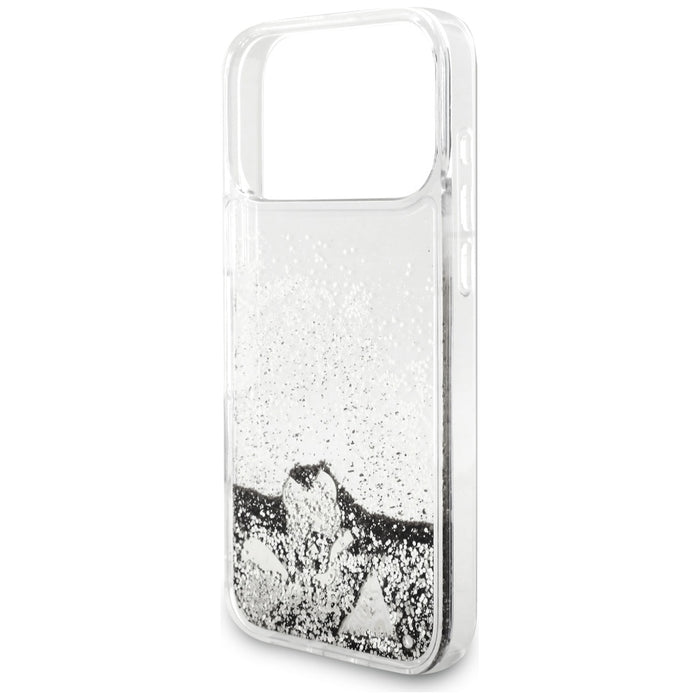 Guess Liq case. Glitter Charms for iPhone 17 Pro - silver