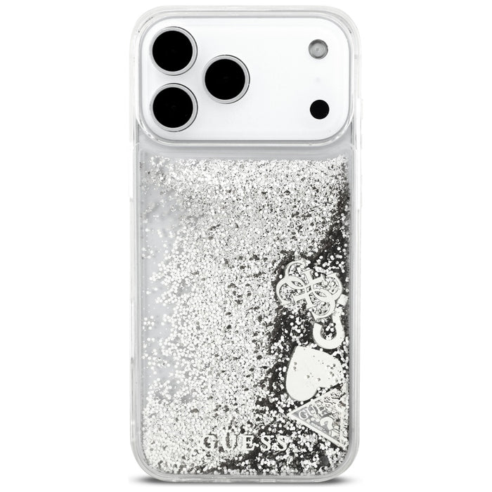 Guess Liq case. Glitter Charms for iPhone 17 Pro - silver