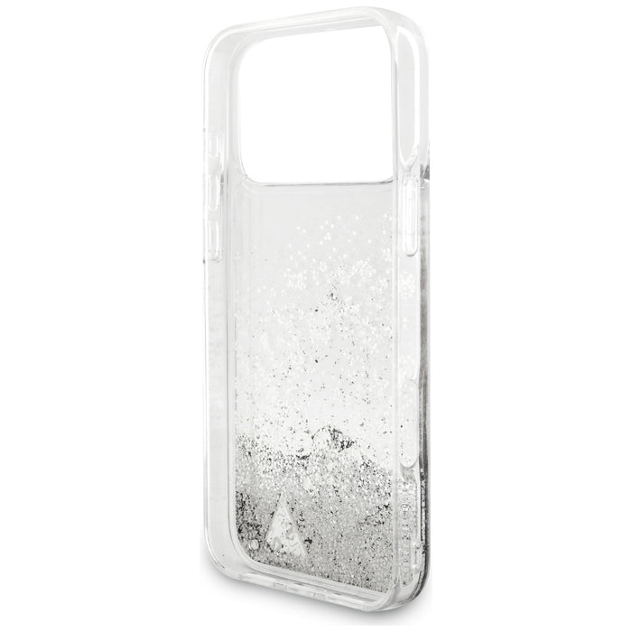Guess Liq case. Glitter Charms for iPhone 17 Pro - silver