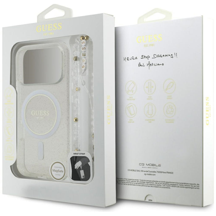 Guess IML Glitter Pearl Strap MagSafe Case for iPhone 17 Pro - Transparent