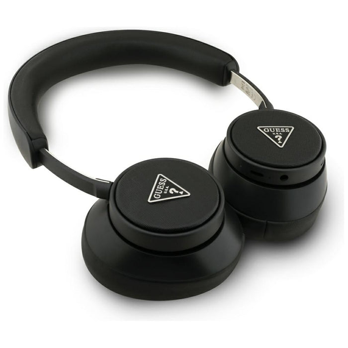 Guess Bluetooth ENC Saffiano Triangle Logo On-Ear Headphones - Black