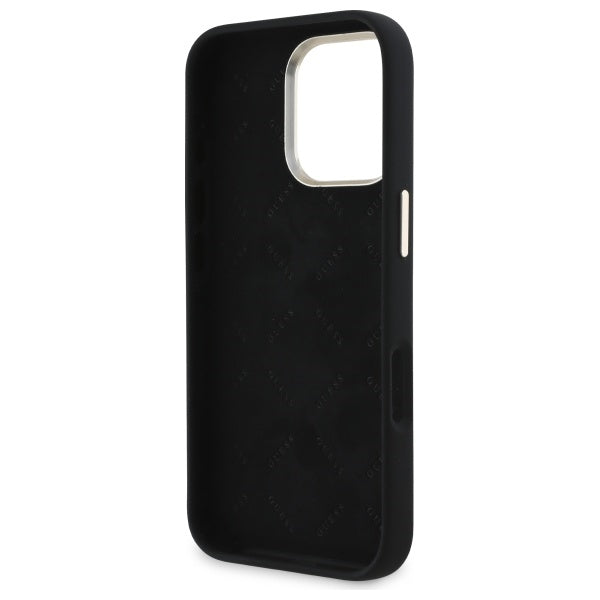 Guess Silicone Script Metal Logo &amp; Frame Case for iPhone 16 Pro Max - Black