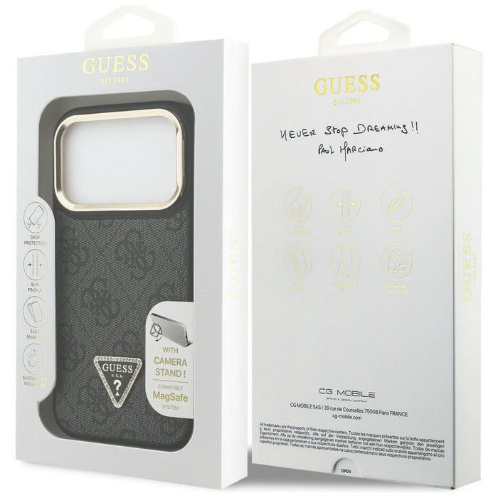 Guess 4G PU Triangle Logo &amp; Stand Camera Magsafe Case for iPhone 17 Pro - Black