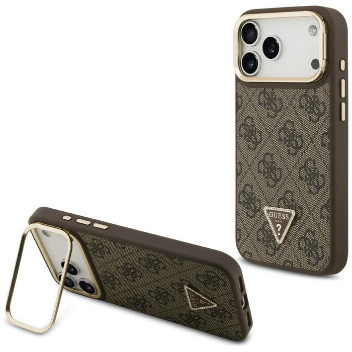 Guess 4G PU Triangle Logo &amp; Stand Camera Magsafe Case for iPhone 17 Pro Max - Brown