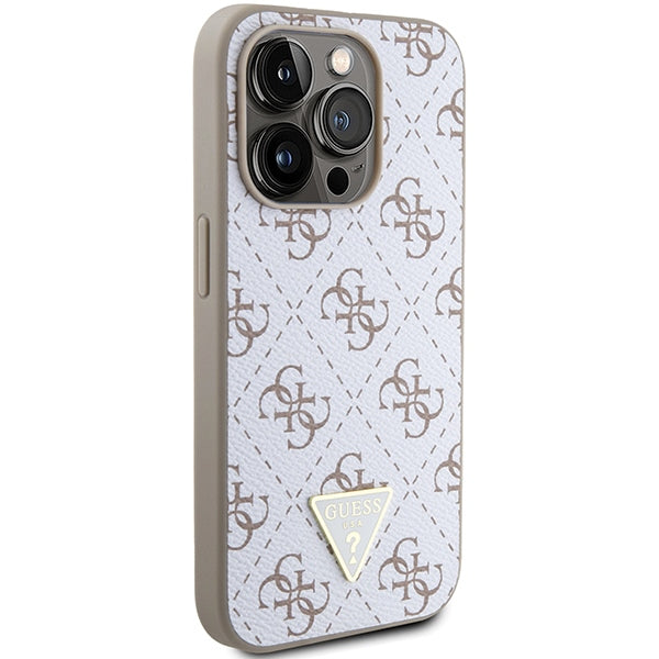 Guess 4G Triangle Metal Logo Case for iPhone 15 Pro - White