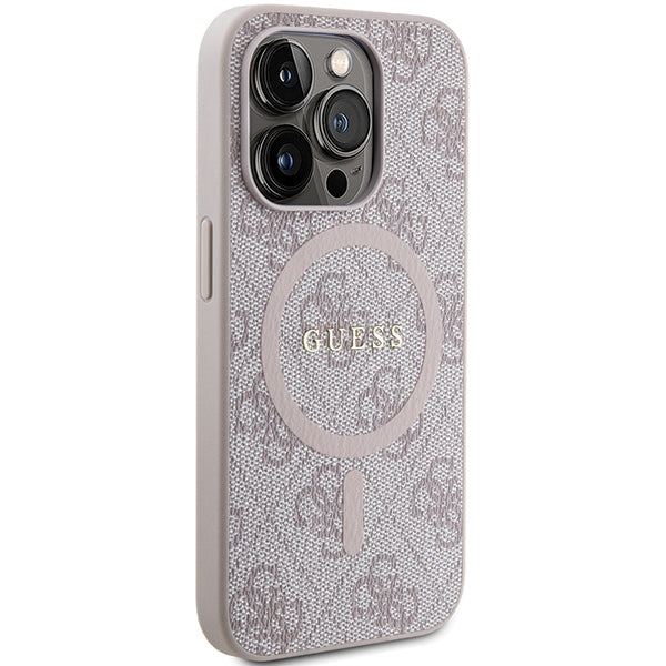 Guess 4G Collection Leather Metal Logo MagSafe Case for iPhone 15 Pro Max - Pink
