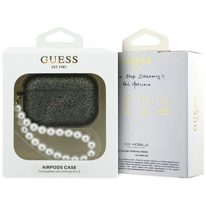 Guess Glitter Pearl Strap Case for AirPods Pro 3 - Black and Glitter