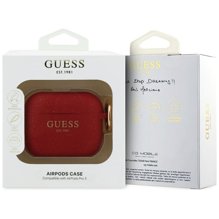 Guess Silicone Glitter Ring Case for AirPods Pro 3 - Red and Glitter