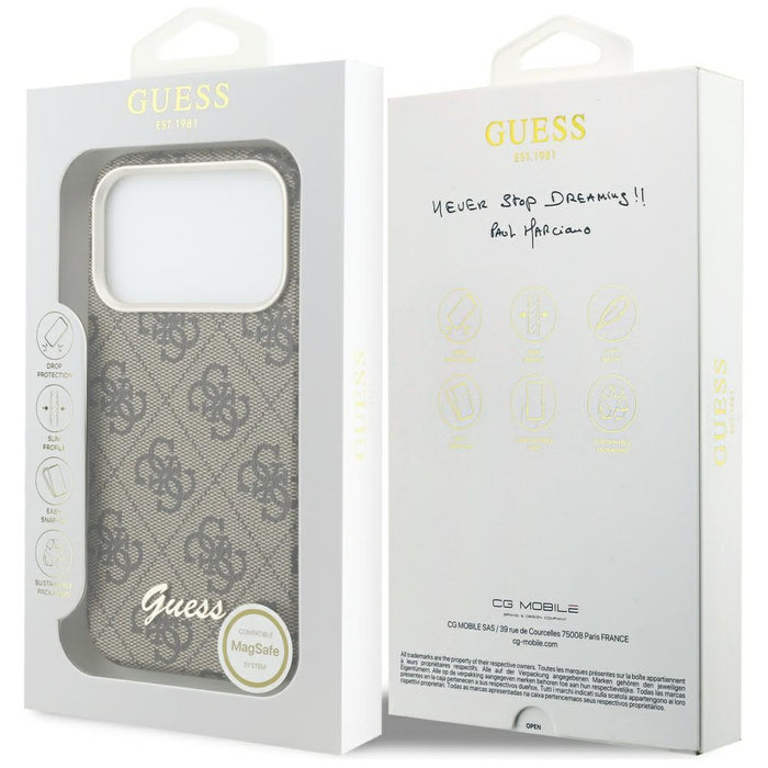 Guess 4G Script MagSafe Case for iPhone 17 Pro Max - Brown