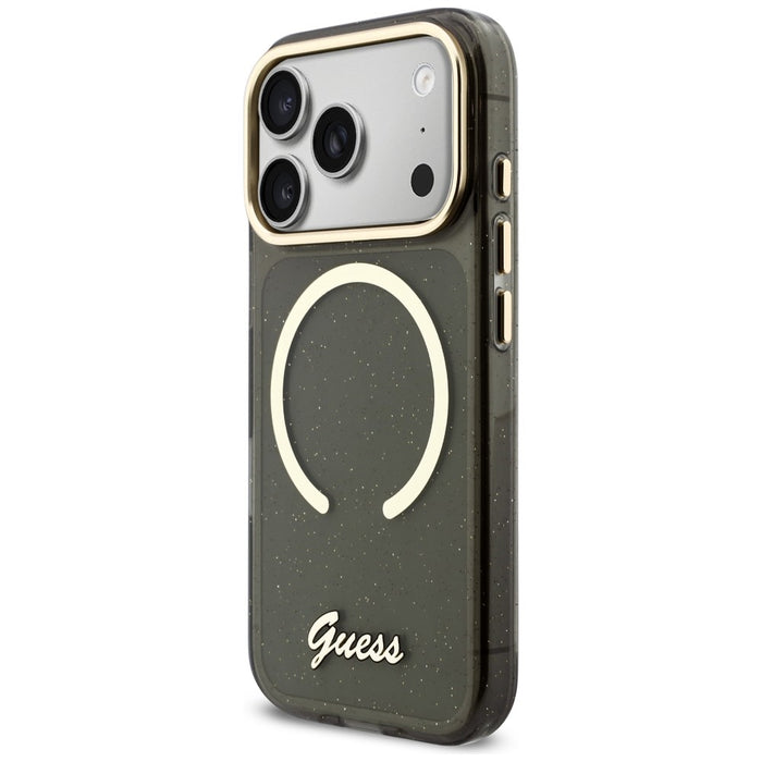 Guess IML Glitters Script Strap MagSafe Case for iPhone 17 Pro - Black