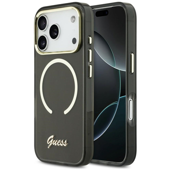 Guess IML Script Metal MagSafe Case for iPhone 17 Pro - Black