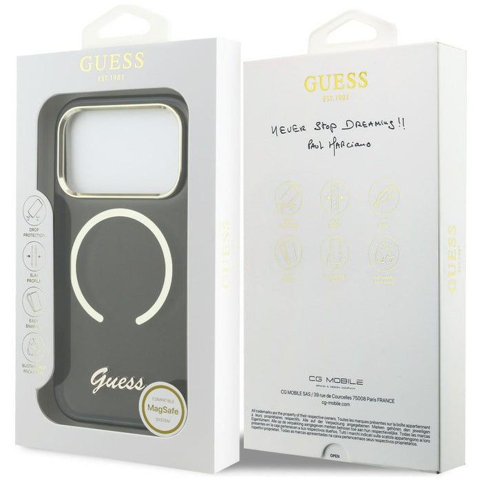 Guess IML Script Metal MagSafe Case for iPhone 17 Pro Max - Black