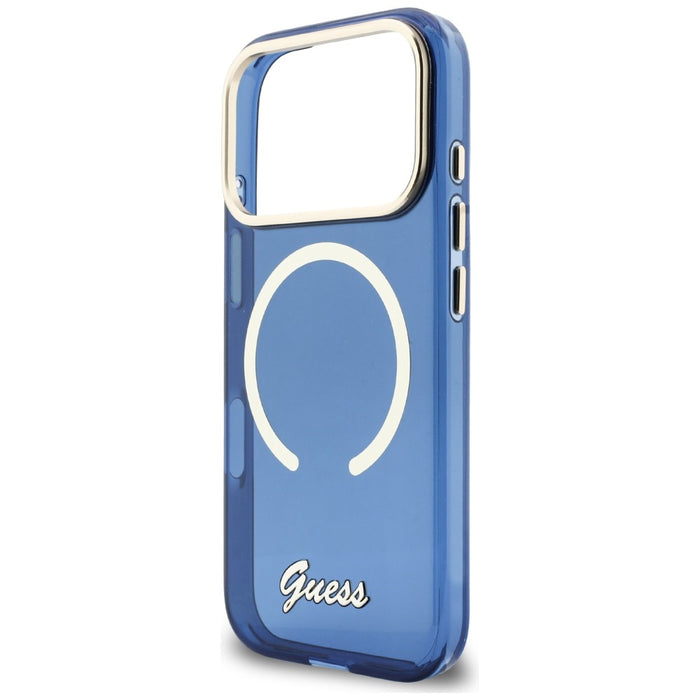 Guess IML Script Metal MagSafe Case for iPhone 17 Pro Max - Blue