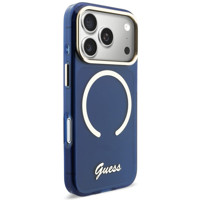 Guess IML Script Metal MagSafe Case for iPhone 17 Pro - Blue