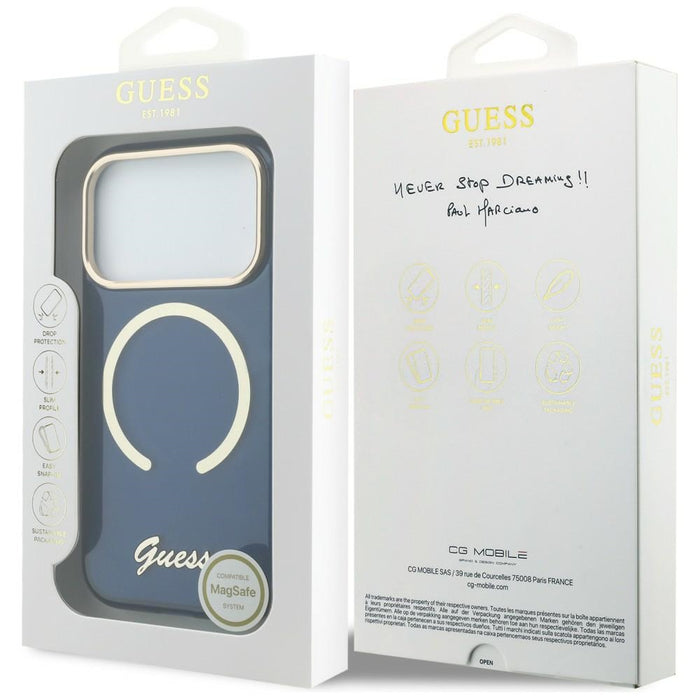 Guess IML Script Metal MagSafe Case for iPhone 17 Pro - Blue