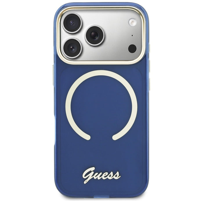 Guess IML Script Metal MagSafe Case for iPhone 17 Pro - Blue