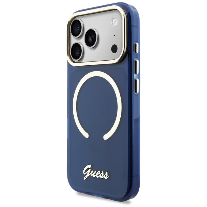 Guess IML Script Metal MagSafe Case for iPhone 17 Pro - Blue
