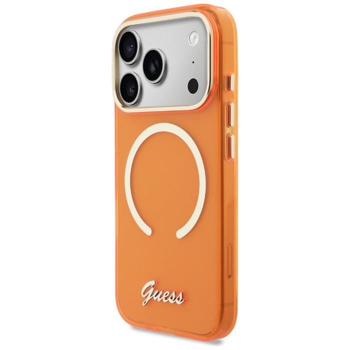 Guess IML Script Metal MagSafe Case for iPhone 17 Pro - Orange