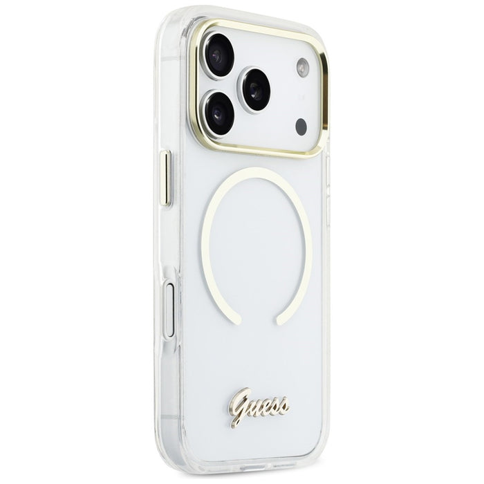Guess IML Script Metal MagSafe Case for iPhone 17 Pro - Clear