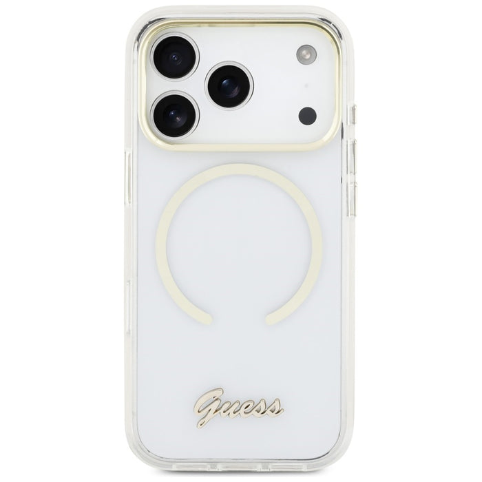 Guess IML Script Metal MagSafe Case for iPhone 17 Pro - Clear