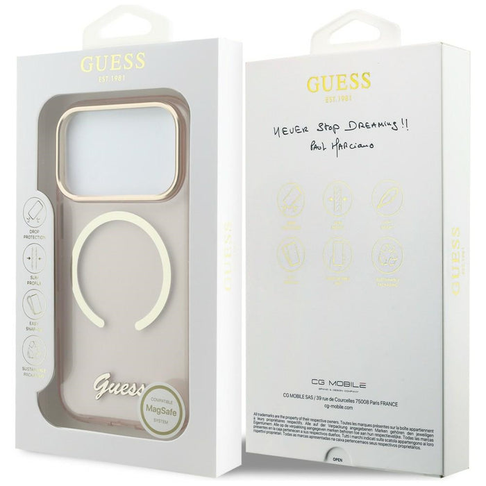 Guess IML Script Metal MagSafe Case for iPhone 17 Pro - Pink