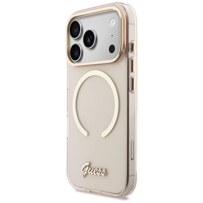 Guess IML Script Metal MagSafe Case for iPhone 17 Pro - Pink