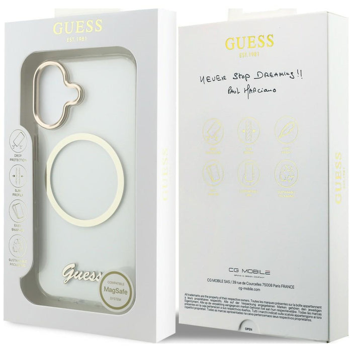 Guess IML Script Metal MagSafe Case for iPhone 17 - Transparent