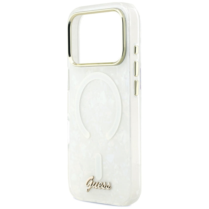 Guess IML Shell Script Metal MagSafe Case for iPhone 17 Pro Max - White
