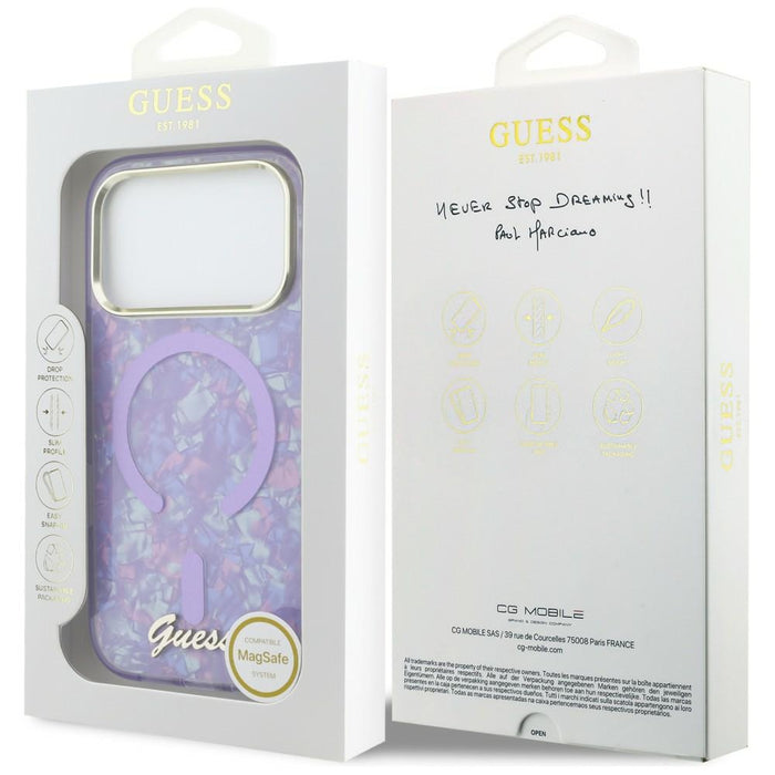 Guess IML Shell Script Metal MagSafe Case for iPhone 17 Pro Max - Purple