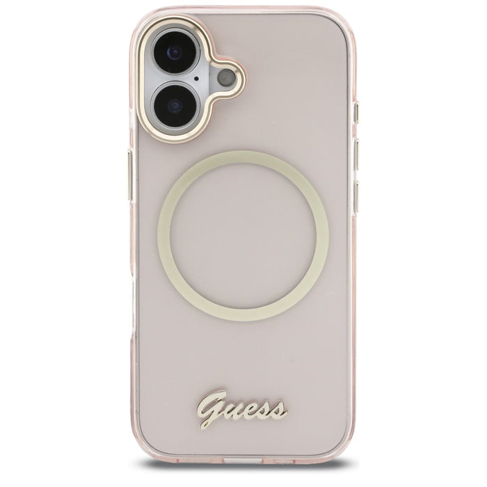 Guess IML Script Metal MagSafe Case for iPhone 17 - Pink
