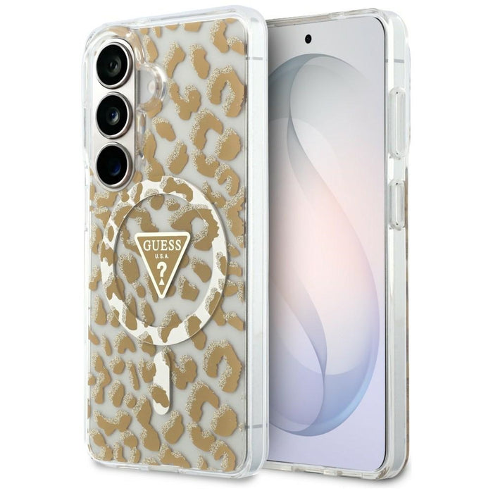 Guess IML Leopard Print Triangle MagSafe Case for Samsung Galaxy S26 - Brown