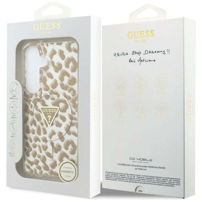 Guess IML Leopard Print Triangle MagSafe Case for Samsung Galaxy S26 - Brown