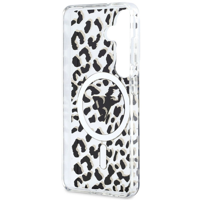 Guess IML Leopard Print Triangle MagSafe Case for Samsung Galaxy S26 - Black