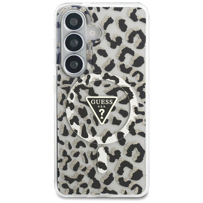 Guess IML Leopard Print Triangle MagSafe Case for Samsung Galaxy S26 - Black