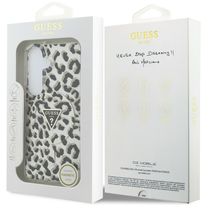 Guess IML Leopard Print Triangle MagSafe Case for Samsung Galaxy S26 - Black