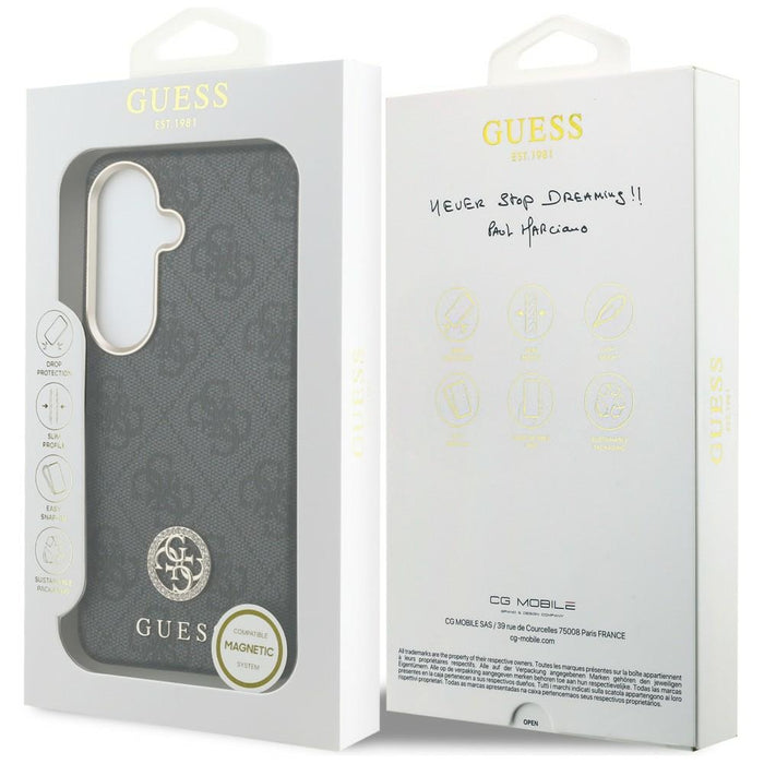 Guess 4G Rhinestone Round Logo MagSafe Case for Samsung Galaxy S26+ - Black