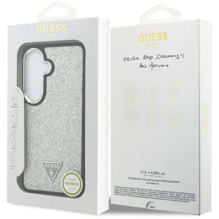 Guess Fixed Glitter Triangle MagSafe case for Samsung Galaxy S26+ - silver
