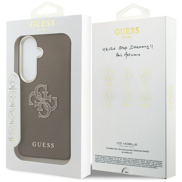 Guess Grained Big 4G Metal Logo Case for Samsung Galaxy S26 - Brown