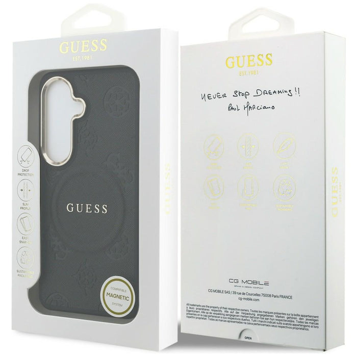 Guess Saffiano Peony Embossed Ring MagSafe case for Samsung Galaxy S26 - black
