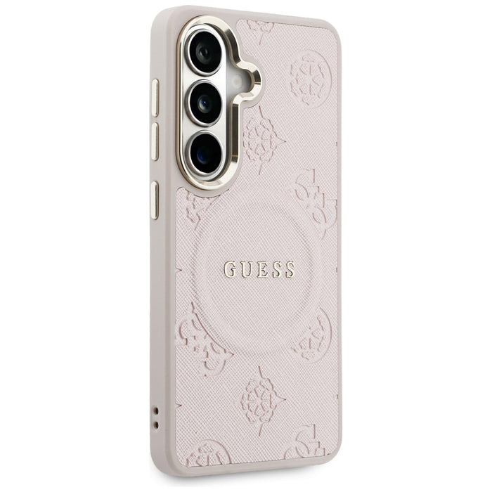 Guess Saffiano Peony Embossed Ring MagSafe Case for Samsung Galaxy S26 - Pink