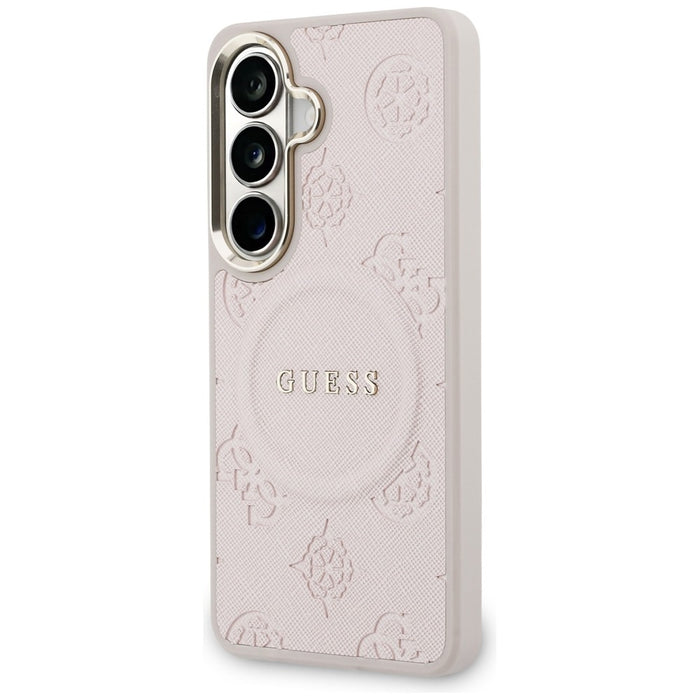 Guess Saffiano Peony Embossed Ring MagSafe Case for Samsung Galaxy S26 - Pink