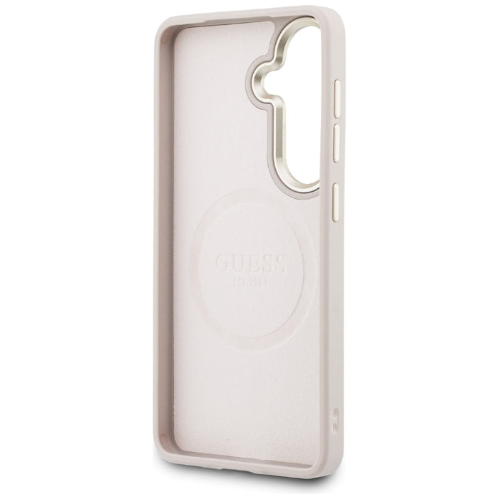 Guess Saffiano Peony Embossed Ring MagSafe Case for Samsung Galaxy S26 - Pink