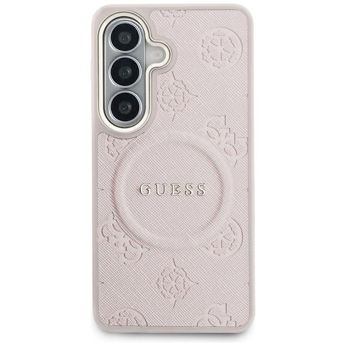 Guess Saffiano Peony Embossed Ring MagSafe Case for Samsung Galaxy S26 - Pink